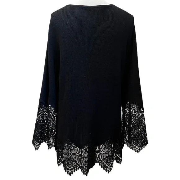 Chico's Black Size Large Lace Sleeve Pullover Sweater - Picture 4 of 8
